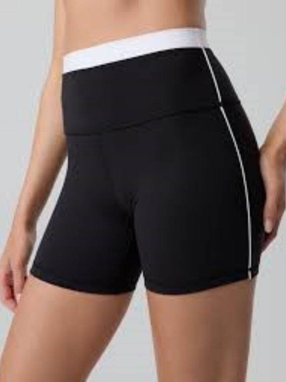 aerie Black Athletic Bike Shorts with White Waistband The Hugger